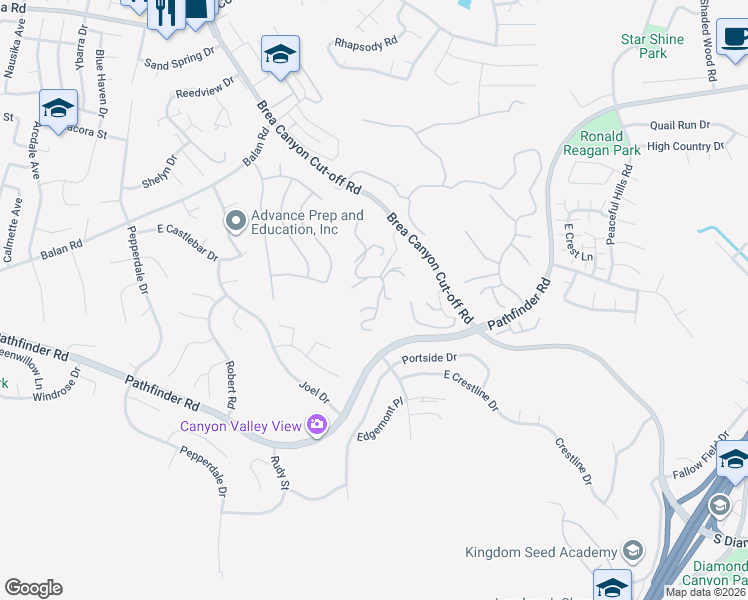 map of restaurants, bars, coffee shops, grocery stores, and more near 2441 Noble Canyon Way in Walnut