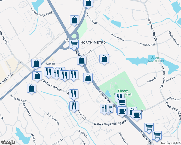 map of restaurants, bars, coffee shops, grocery stores, and more near 2618 Village Park Bend in Duluth
