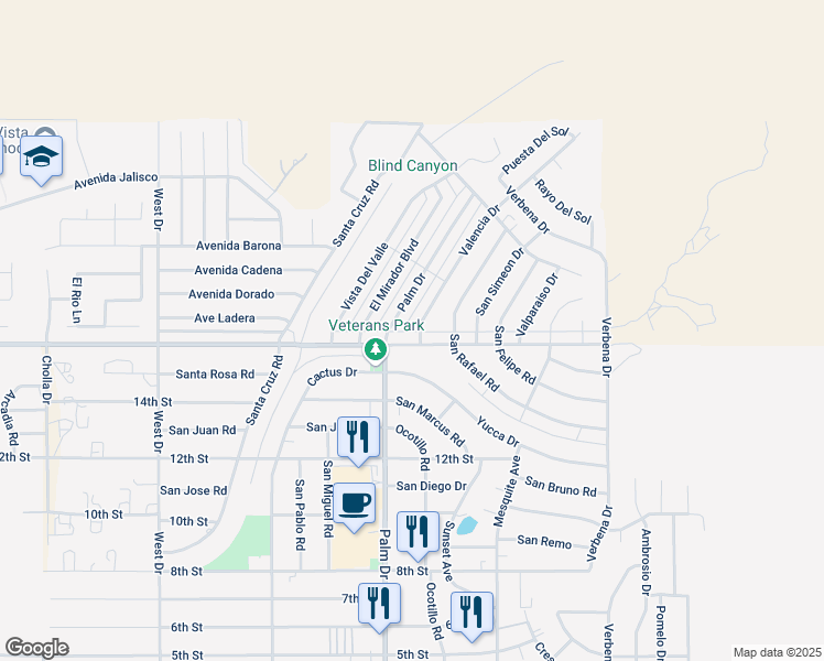 map of restaurants, bars, coffee shops, grocery stores, and more near in Desert Hot Springs