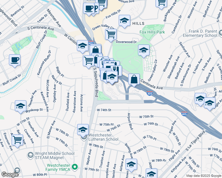 map of restaurants, bars, coffee shops, grocery stores, and more near 6080 Center Drive in Los Angeles