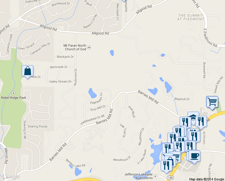 map of restaurants, bars, coffee shops, grocery stores, and more near 1787 Millview Drive Northeast in Marietta