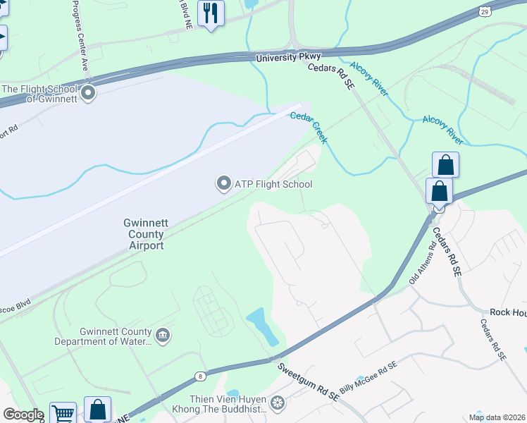 map of restaurants, bars, coffee shops, grocery stores, and more near 569 Galloway Lane Northeast in Lawrenceville