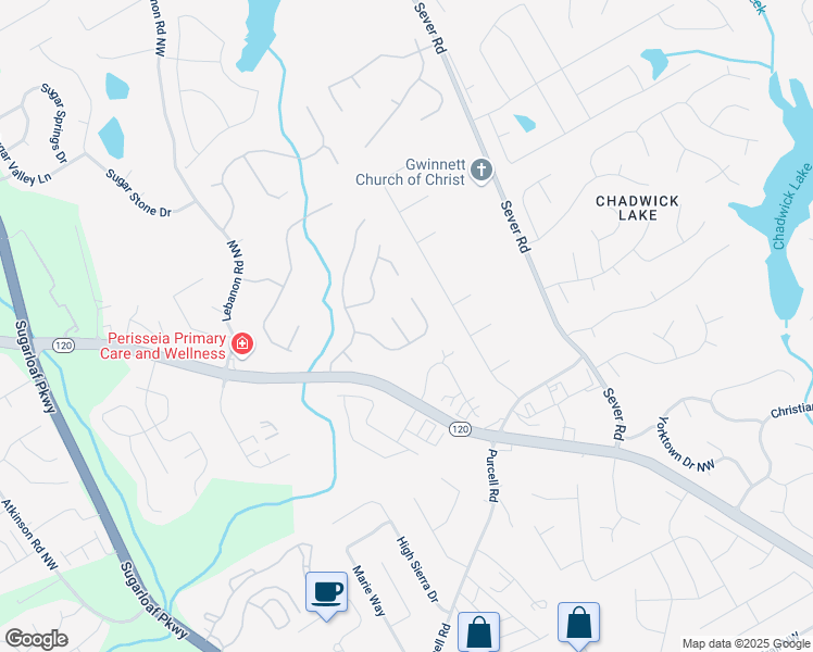 map of restaurants, bars, coffee shops, grocery stores, and more near 1511 Hampton Woods Drive in Lawrenceville