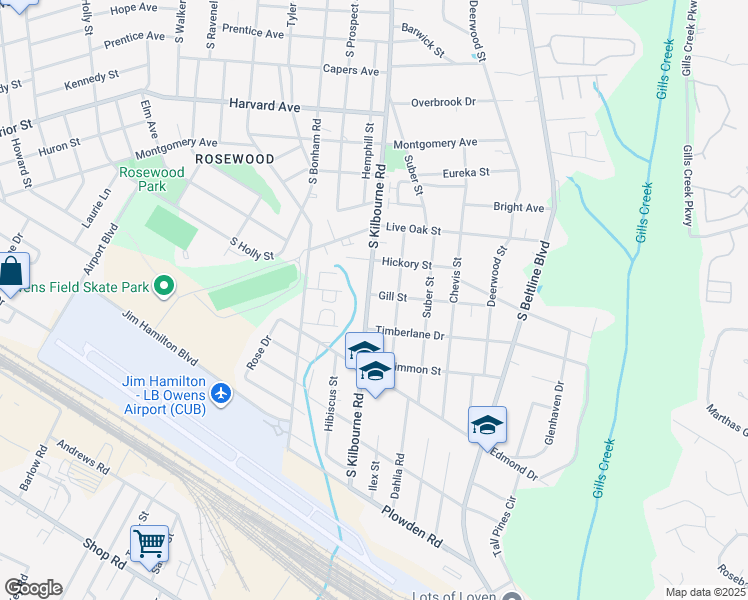 map of restaurants, bars, coffee shops, grocery stores, and more near 1100 South Kilbourne Road in Columbia