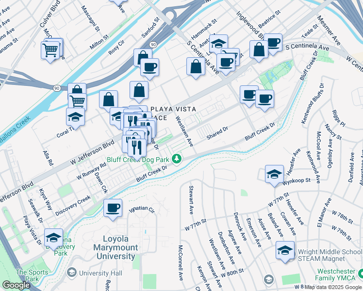 map of restaurants, bars, coffee shops, grocery stores, and more near 12633 Seacoast Place in Los Angeles