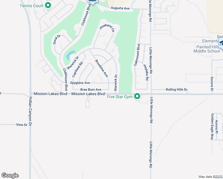 map of restaurants, bars, coffee shops, grocery stores, and more near 9960 Brookline Avenue in Desert Hot Springs