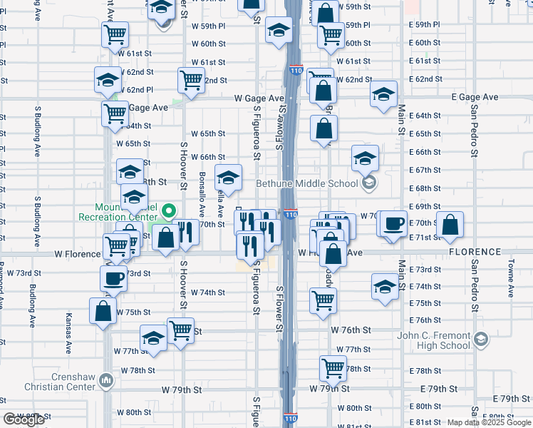 map of restaurants, bars, coffee shops, grocery stores, and more near in Los Angeles