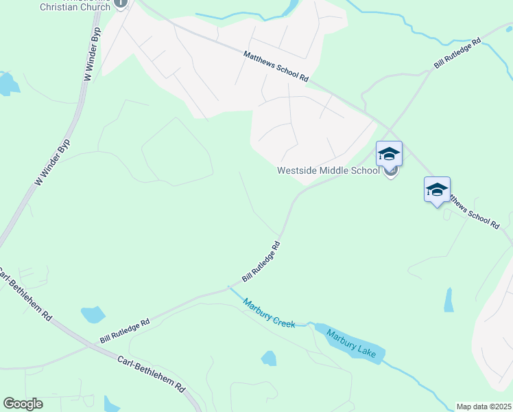 map of restaurants, bars, coffee shops, grocery stores, and more near 415 Southridge Road in Winder