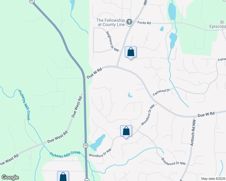 map of restaurants, bars, coffee shops, grocery stores, and more near 6272 Braidwood Run Northwest in Acworth