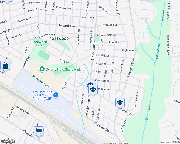 map of restaurants, bars, coffee shops, grocery stores, and more near 1101 South Kilbourne Road in Columbia