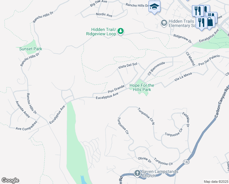 map of restaurants, bars, coffee shops, grocery stores, and more near 1999 Paseo Grande in Chino Hills