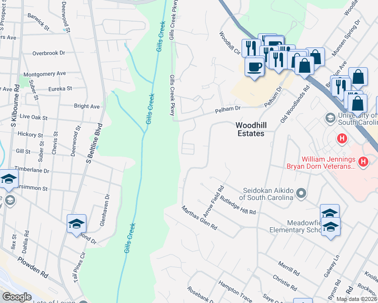 map of restaurants, bars, coffee shops, grocery stores, and more near 165 Preserve Lane in Columbia