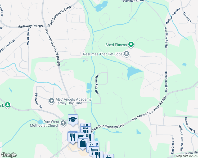 map of restaurants, bars, coffee shops, grocery stores, and more near 862 Wyntuck Drive Northwest in Kennesaw