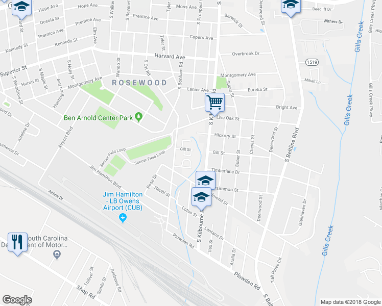 map of restaurants, bars, coffee shops, grocery stores, and more near 107 Elizabeth Darby Lane in Columbia