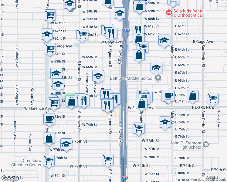map of restaurants, bars, coffee shops, grocery stores, and more near in Los Angeles
