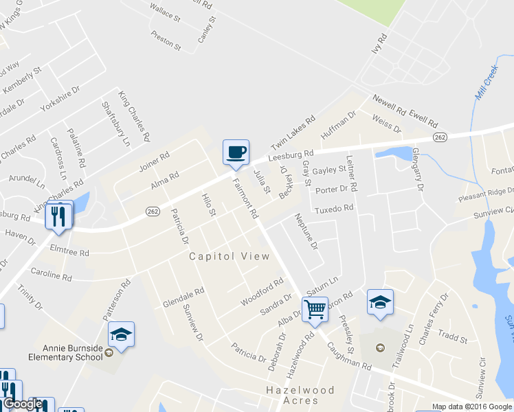 map of restaurants, bars, coffee shops, grocery stores, and more near 7050 Fairmont Road in Columbia
