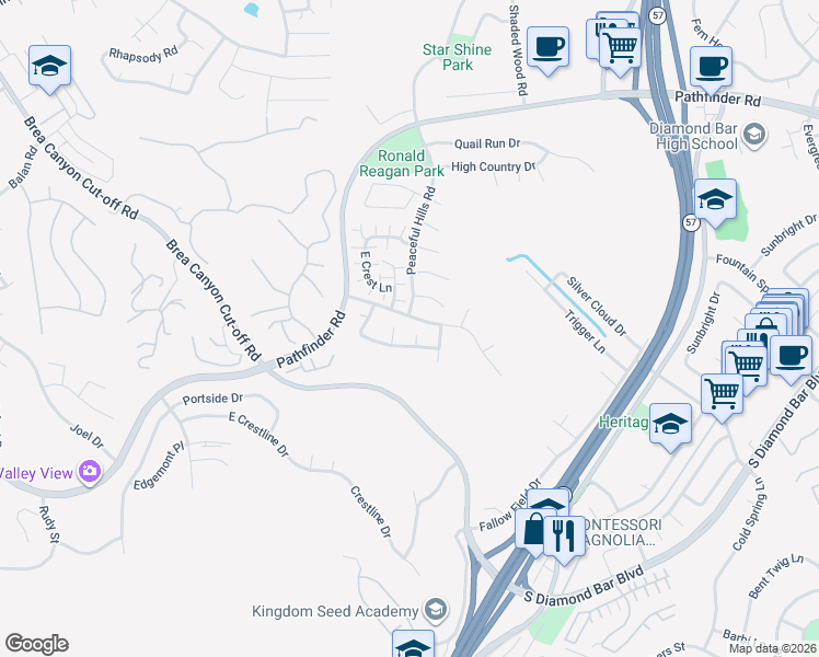 map of restaurants, bars, coffee shops, grocery stores, and more near 2803 Ravenwood Court in Walnut