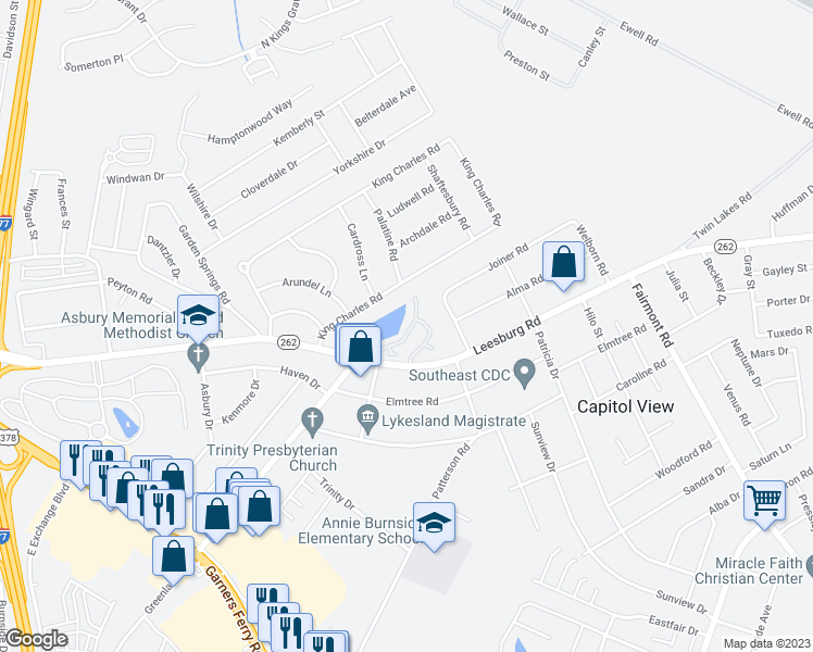 map of restaurants, bars, coffee shops, grocery stores, and more near 217 Village Walk in Columbia