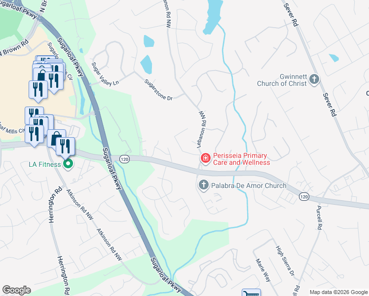 map of restaurants, bars, coffee shops, grocery stores, and more near 1808 De Winton Place in Lawrenceville