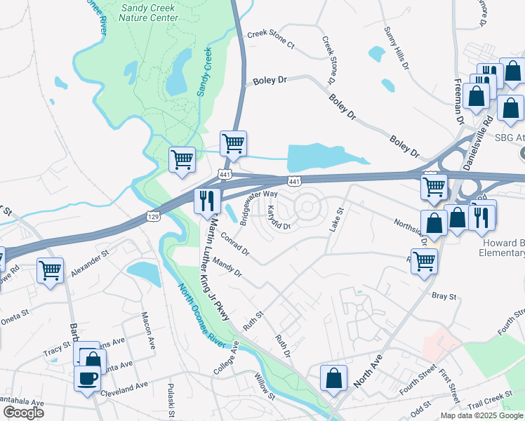 map of restaurants, bars, coffee shops, grocery stores, and more near 137 Fern Ridge Court in Athens