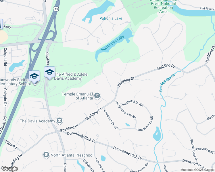 map of restaurants, bars, coffee shops, grocery stores, and more near 8115 Tynecastle Drive in Atlanta