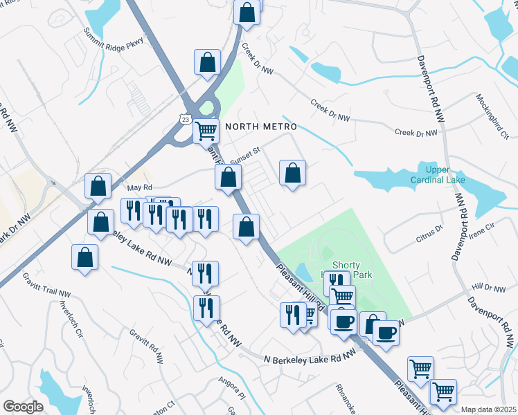 map of restaurants, bars, coffee shops, grocery stores, and more near 2618 Village Park Bend in Duluth