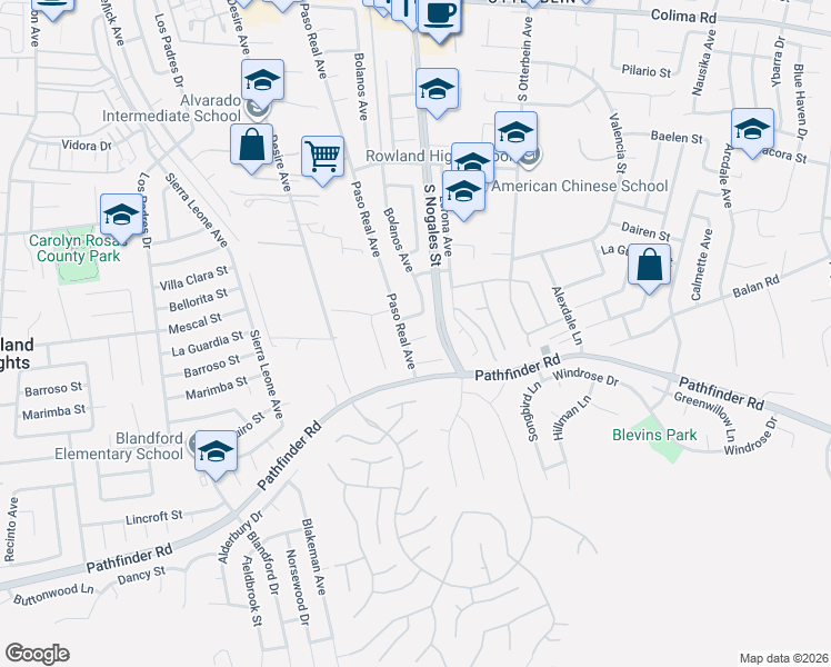 map of restaurants, bars, coffee shops, grocery stores, and more near 18981 Barroso Street in Rowland Heights