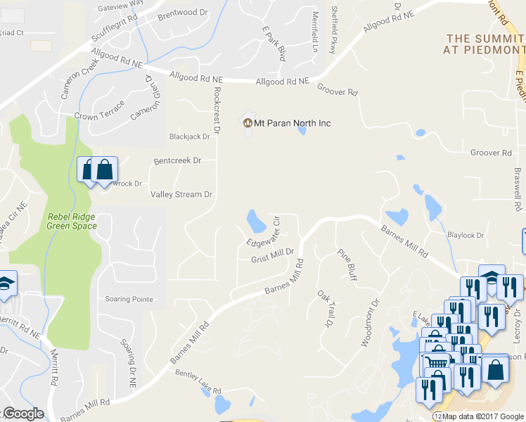 map of restaurants, bars, coffee shops, grocery stores, and more near 1751 Millview Drive Northeast in Marietta