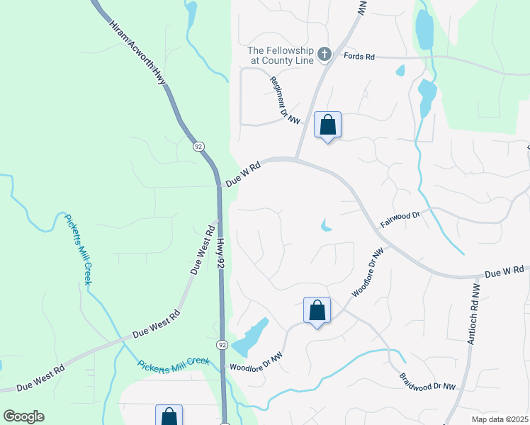 map of restaurants, bars, coffee shops, grocery stores, and more near 6268 Braidwood Run Northwest in Acworth