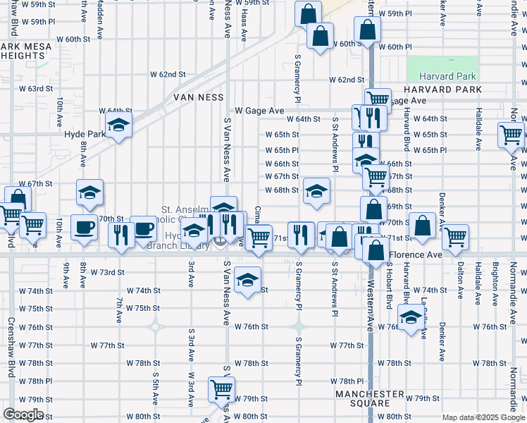 map of restaurants, bars, coffee shops, grocery stores, and more near in Los Angeles