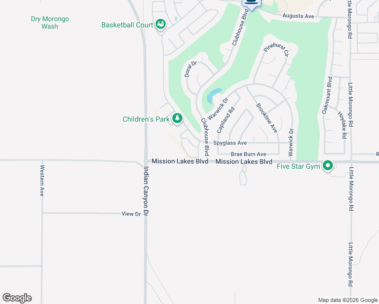 map of restaurants, bars, coffee shops, grocery stores, and more near 9653 Spyglass Avenue in Desert Hot Springs