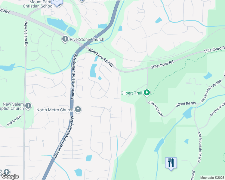 map of restaurants, bars, coffee shops, grocery stores, and more near 1032 Frog Leap Trail Northwest in Kennesaw