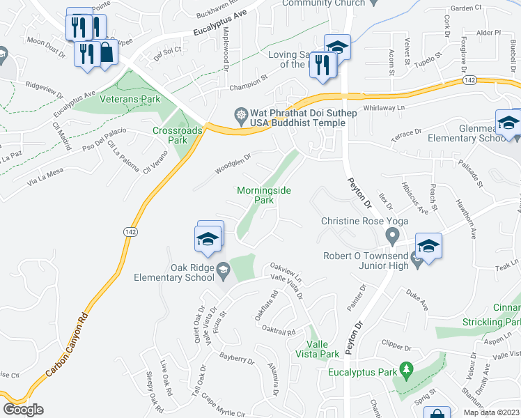 map of restaurants, bars, coffee shops, grocery stores, and more near 3144 Wildwood Court in Chino Hills