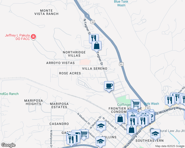 map of restaurants, bars, coffee shops, grocery stores, and more near 294 Palm Drive in Wickenburg