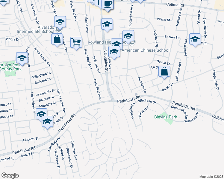 map of restaurants, bars, coffee shops, grocery stores, and more near 2235 Lerona Avenue in Rowland Heights