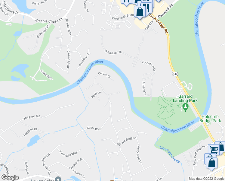 map of restaurants, bars, coffee shops, grocery stores, and more near 8151 Nesbit Ferry Road in Atlanta