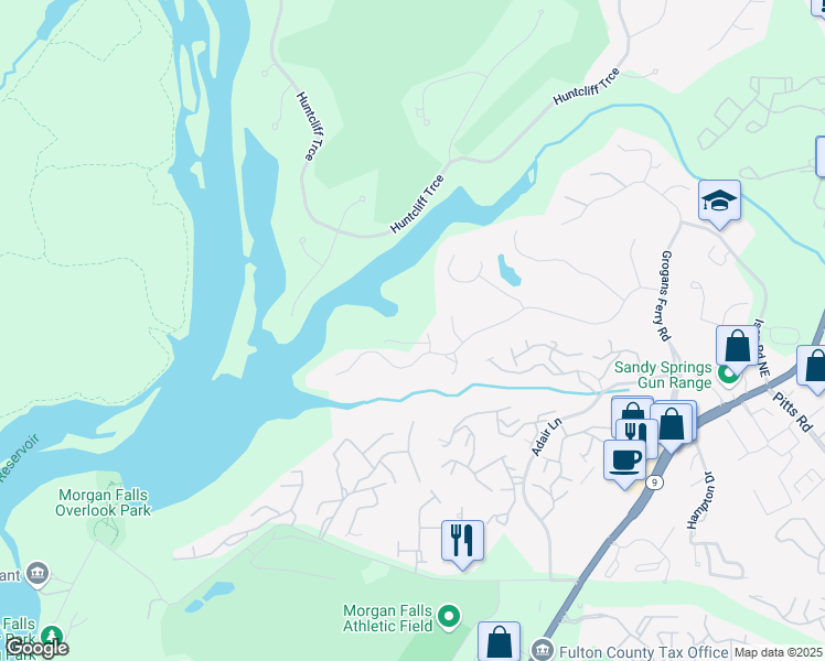 map of restaurants, bars, coffee shops, grocery stores, and more near 120 Nezhat Place in Sandy Springs