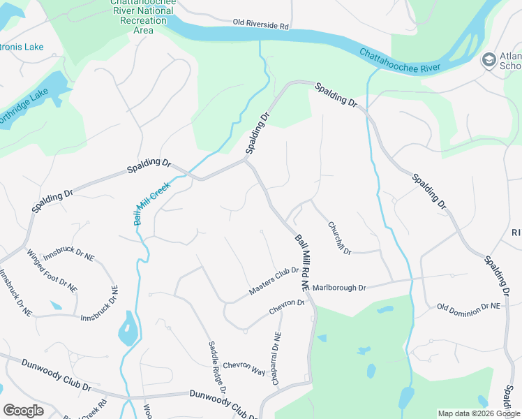 map of restaurants, bars, coffee shops, grocery stores, and more near 8110 Ball Mill Road Northeast in Atlanta