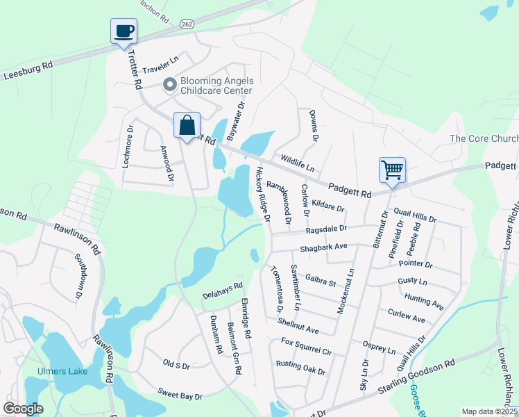 map of restaurants, bars, coffee shops, grocery stores, and more near 224 Hickory Ridge Drive in Columbia