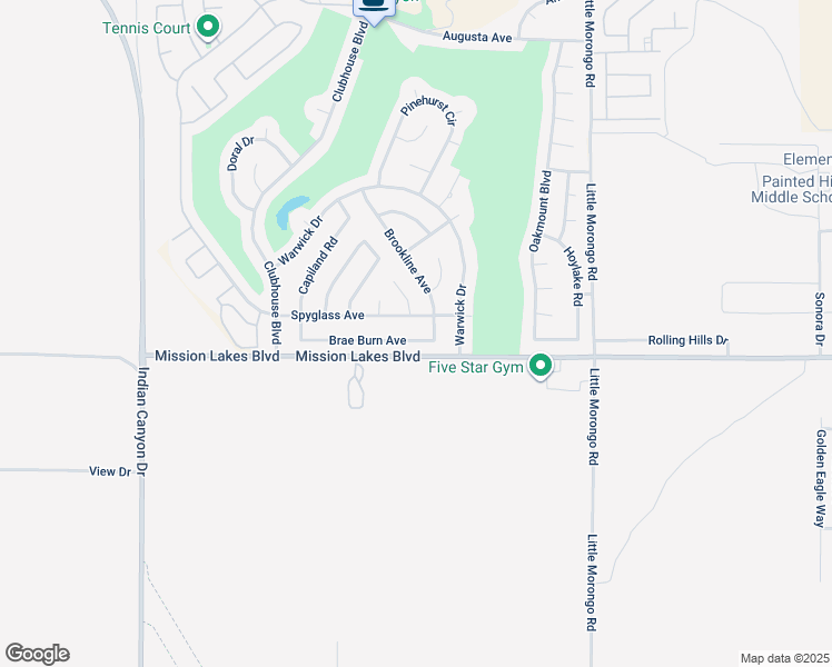 map of restaurants, bars, coffee shops, grocery stores, and more near 64557 Brae Burn Avenue in Desert Hot Springs