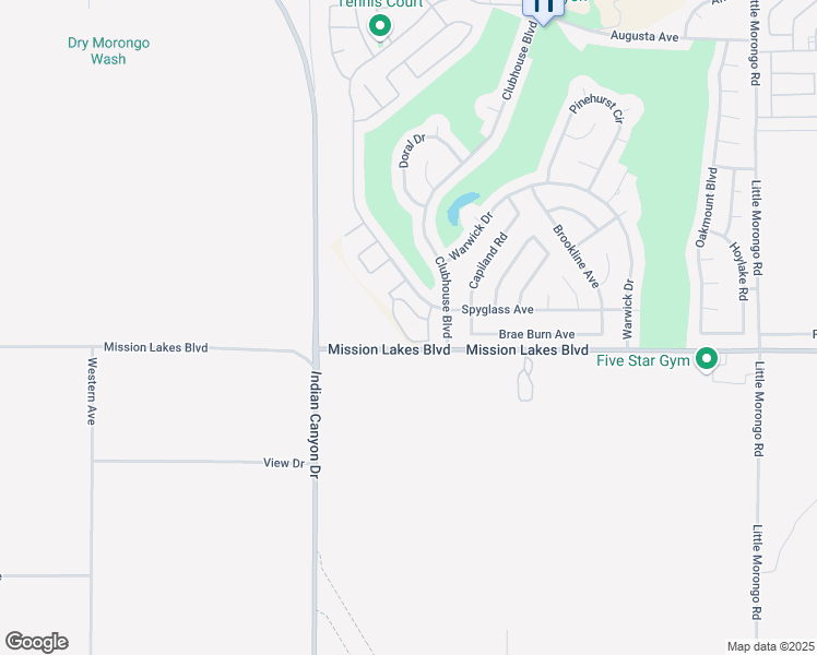 map of restaurants, bars, coffee shops, grocery stores, and more near 9653 Spyglass Avenue in Desert Hot Springs