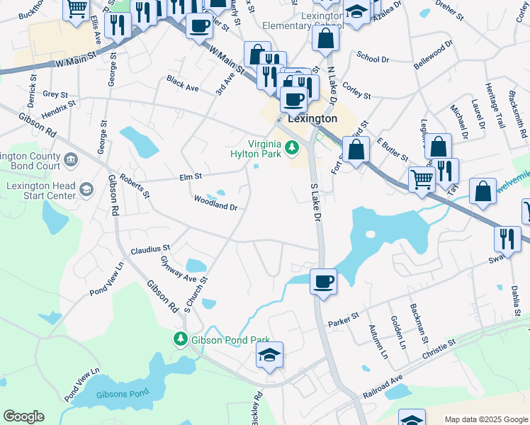 map of restaurants, bars, coffee shops, grocery stores, and more near 456 S Church St in Lexington