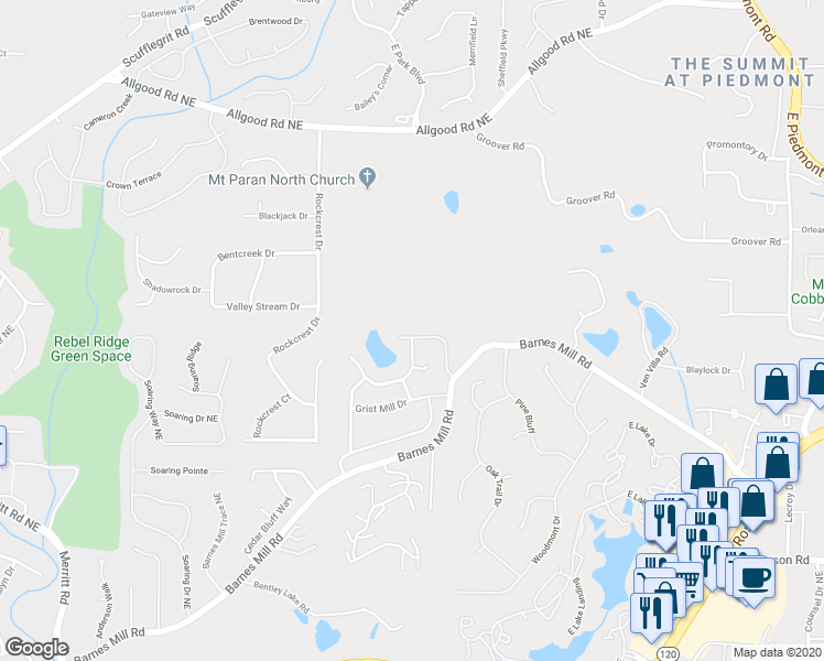 map of restaurants, bars, coffee shops, grocery stores, and more near 1759 Millview Drive Northeast in Marietta