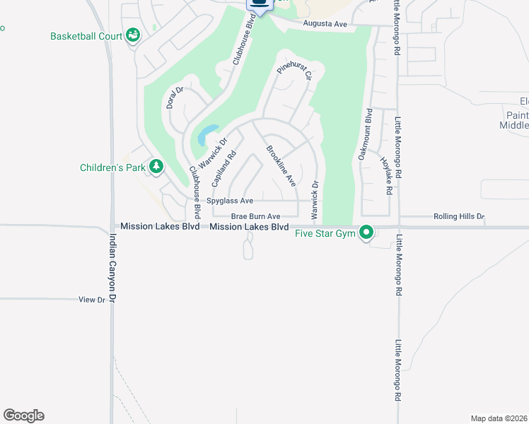 map of restaurants, bars, coffee shops, grocery stores, and more near 64514 Brae Burn Avenue in Desert Hot Springs