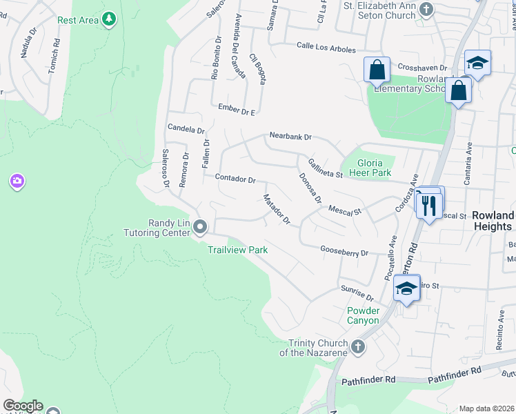 map of restaurants, bars, coffee shops, grocery stores, and more near 17808 Paquita Drive in Rowland Heights