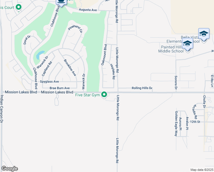 map of restaurants, bars, coffee shops, grocery stores, and more near 64910 Oakmount Boulevard in Desert Hot Springs