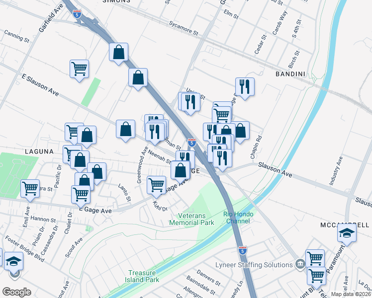 map of restaurants, bars, coffee shops, grocery stores, and more near in Commerce