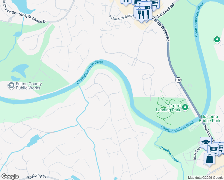 map of restaurants, bars, coffee shops, grocery stores, and more near 8151 Nesbit Ferry Road in Atlanta