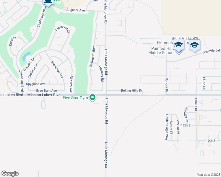 map of restaurants, bars, coffee shops, grocery stores, and more near 65028 Rolling Hills Drive in Desert Hot Springs