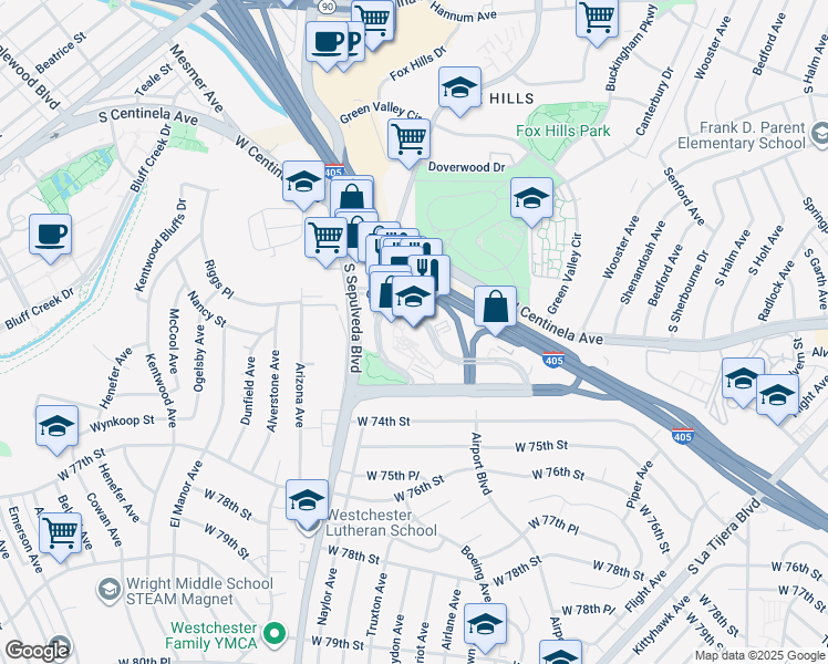 map of restaurants, bars, coffee shops, grocery stores, and more near 6080 Center Drive in Los Angeles